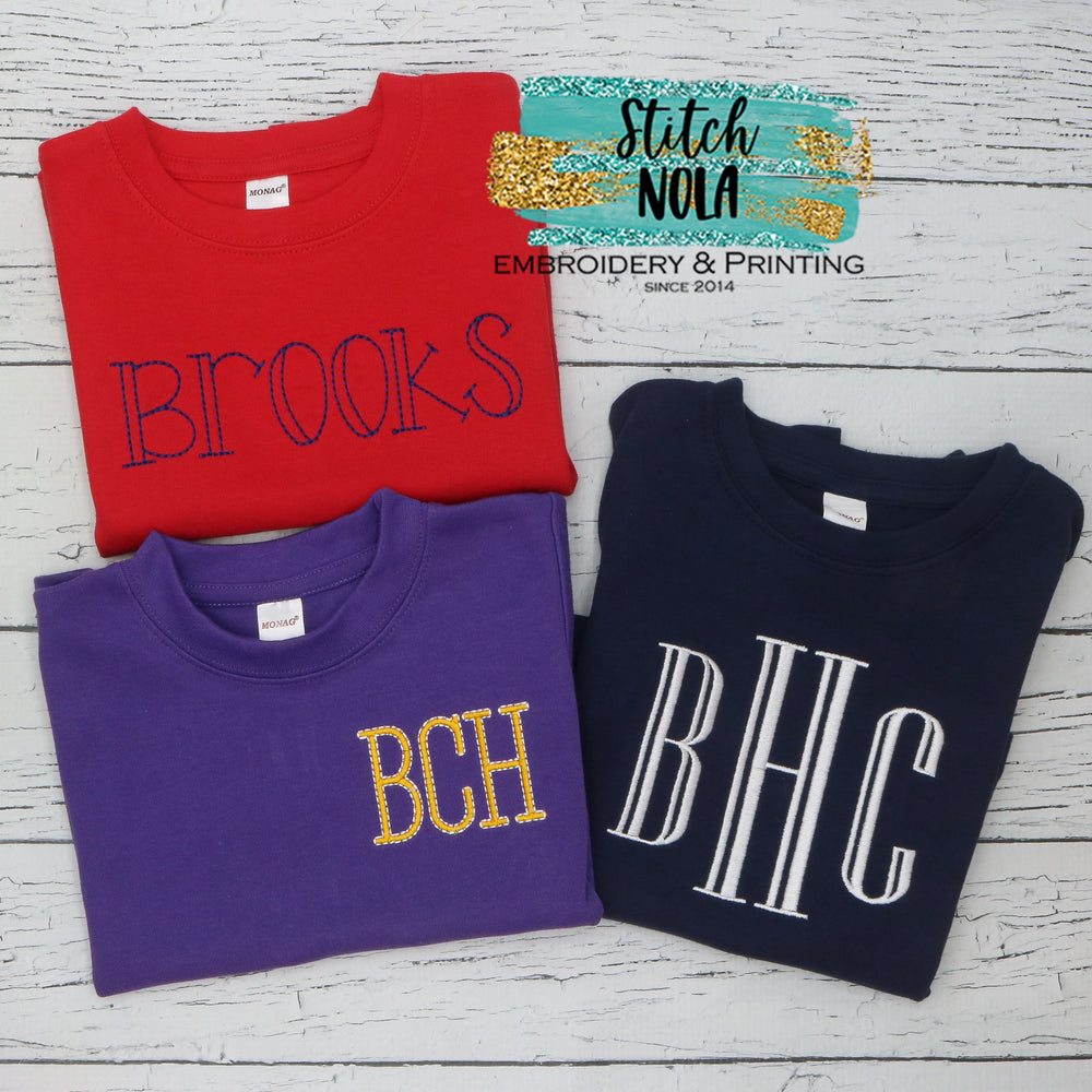 Personalized Monogrammed Tee on Colored Garment