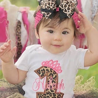 Personalized Leopard Number with Tiara Birthday Appliqué Shirt