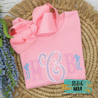 Monogram with Side Bows on Colored Garment
