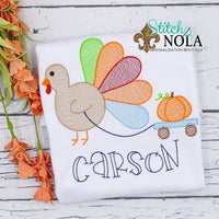 Personalized Thanksgiving Pulling Wagon With Pumpkin Sketch Shirt
