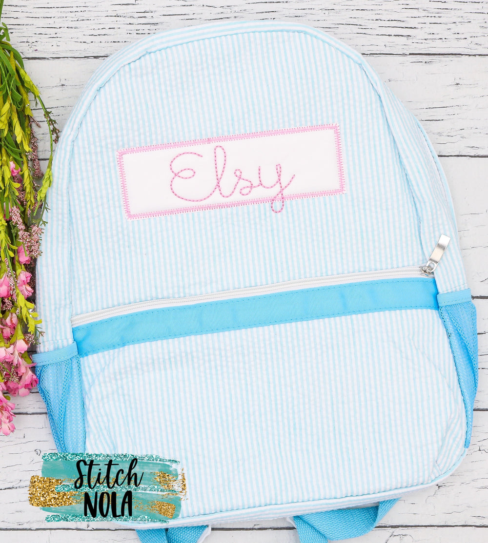 Personalized Seersucker Backpack with Name Box Applique, Seersucker Diaper Bag, Seersucker School Bag, Seersucker Bag, Diaper Bag, School Bag, Book