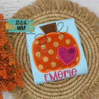Personalized Pumpkin With Heart Appliqué on Colored Garment