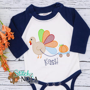 Personalized Thanksgiving Pulling Wagon With Pumpkin Sketch Shirt
