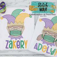Personalized Mardi Gras Jester child with Mask Sketch Shirt