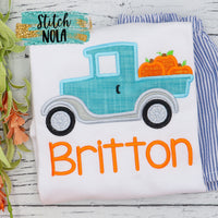 Personalized Old Timer Truck with Pumpkins Applique Shirt
