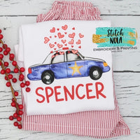 Personalized Valentine Police Car With Hearts Printed Shirt