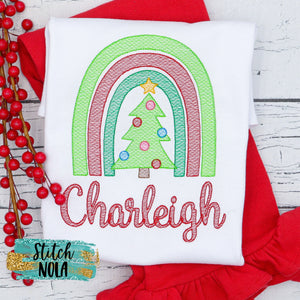 Personalized Christmas Tree Rainbow Sketch Shirt