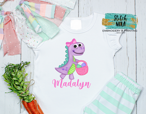 Personalized Easter Dinosaur With Basket Printed Shirt