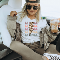 Mama with Leopard Lightning Bolt Printed Tee