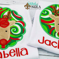 Personalized Christmas Reindeer Circle Applique Shirt