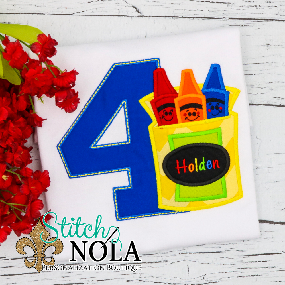Personalized Birthday Crayons Appliqué Shirt