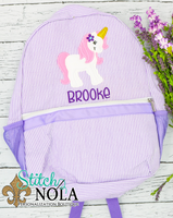 Personalized Seersucker Backpack with Unicorn Applique, Seersucker Diaper Bag, Seersucker School Bag, Seersucker Bag, Diaper Bag, School Bag, Book
