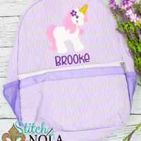 Personalized Seersucker Backpack with Unicorn Applique, Seersucker Diaper Bag, Seersucker School Bag, Seersucker Bag, Diaper Bag, School Bag, Book
