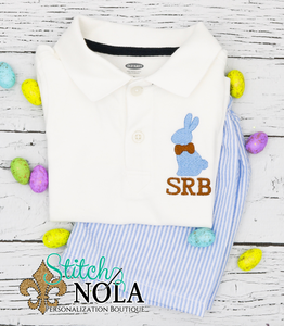 Personalized Easter Bunny with Bow Tie Collared Shirt