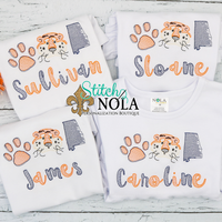 Personalized Orange and Navy Tiger Trio Sketch Shirt
