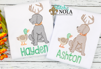 Personalized Dog with Antlers & Duck Sketch Shirt
