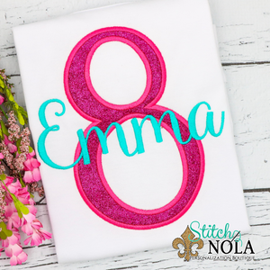 Personalized Pink & Turquoise Birthday Number Applique Shirt