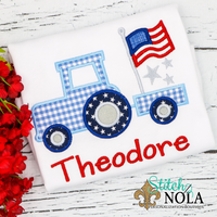 Personalized Patriotic Tractor With Flag Applique Shirt
