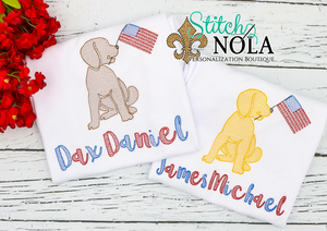 Personalized Lab Puppy With American Flag Sketch Shirt