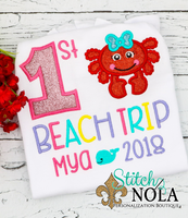 Personalized 1st Beach Trip With Crab Applique Shirt
