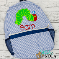 Personalized Seersucker Backpack with Caterpillar Applique, Seersucker Diaper Bag, Seersucker School Bag, Seersucker Bag, Diaper Bag, School Bag, Book