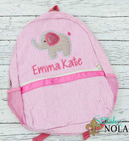 Personalized Seersucker Backpack with Elephant Applique, Seersucker Diaper Bag, Seersucker School Bag, Seersucker Bag, Diaper Bag, School Bag, Book
