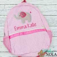 Personalized Seersucker Backpack with Elephant Applique, Seersucker Diaper Bag, Seersucker School Bag, Seersucker Bag, Diaper Bag, School Bag, Book