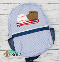 Personalized Seersucker Backpack with Baseball Trio Applique, Seersucker Diaper Bag, Seersucker School Bag, Seersucker Bag, Diaper Bag
