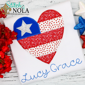 Personalized Patriotic Heart With Star Applique Shirt