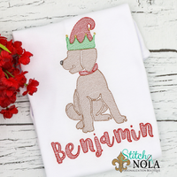 Personalized Christmas Dog with Elf Hat Sketch Shirt
