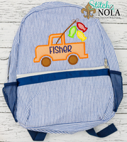 Personalized Seersucker Backpack with Fishing Truck Applique, Seersucker Diaper Bag, Seersucker School Bag, Seersucker Bag, Diaper Bag, School Bag
