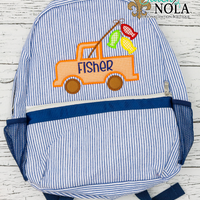 Personalized Seersucker Backpack with Fishing Truck Applique, Seersucker Diaper Bag, Seersucker School Bag, Seersucker Bag, Diaper Bag, School Bag