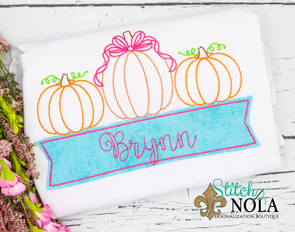 Personalized Pumpkin Trio with Name Banner Applique Shirt