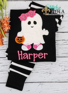 Personalized Trick or Treating Ghost Applique Colored Garment