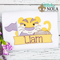 Personalized Purple and Gold Tiger with Banner Sketch Shirt