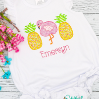 Personalized Pineapples & Flamingo Trio Applique Shirt