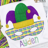 Personalized Mardi Gras Mask with Jester Hat Applique Shirt