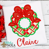 Personalized Christmas Wreath with Big Bow Applique Shirt
