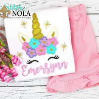 Personalized Unicorn With Stars Applique Shirt