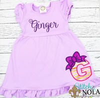 Personalized Alpha With Bow Applique Colored Garment
