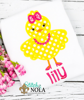 Personalized Girl Easter Chick with Bow, Necklace, & Shoes Appliqué Shirt
