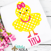Personalized Girl Easter Chick with Bow, Necklace, & Shoes Appliqué Shirt