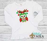 Personalized Christmas Owl with Antlers & Lights Applique Shirt
