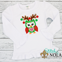 Personalized Christmas Owl with Antlers & Lights Applique Shirt