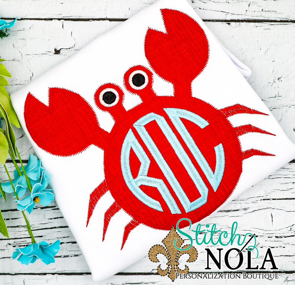 Personalized Crab With Circle Monogram Applique Shirt
