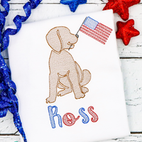 Personalized Lab Puppy With American Flag Sketch Shirt