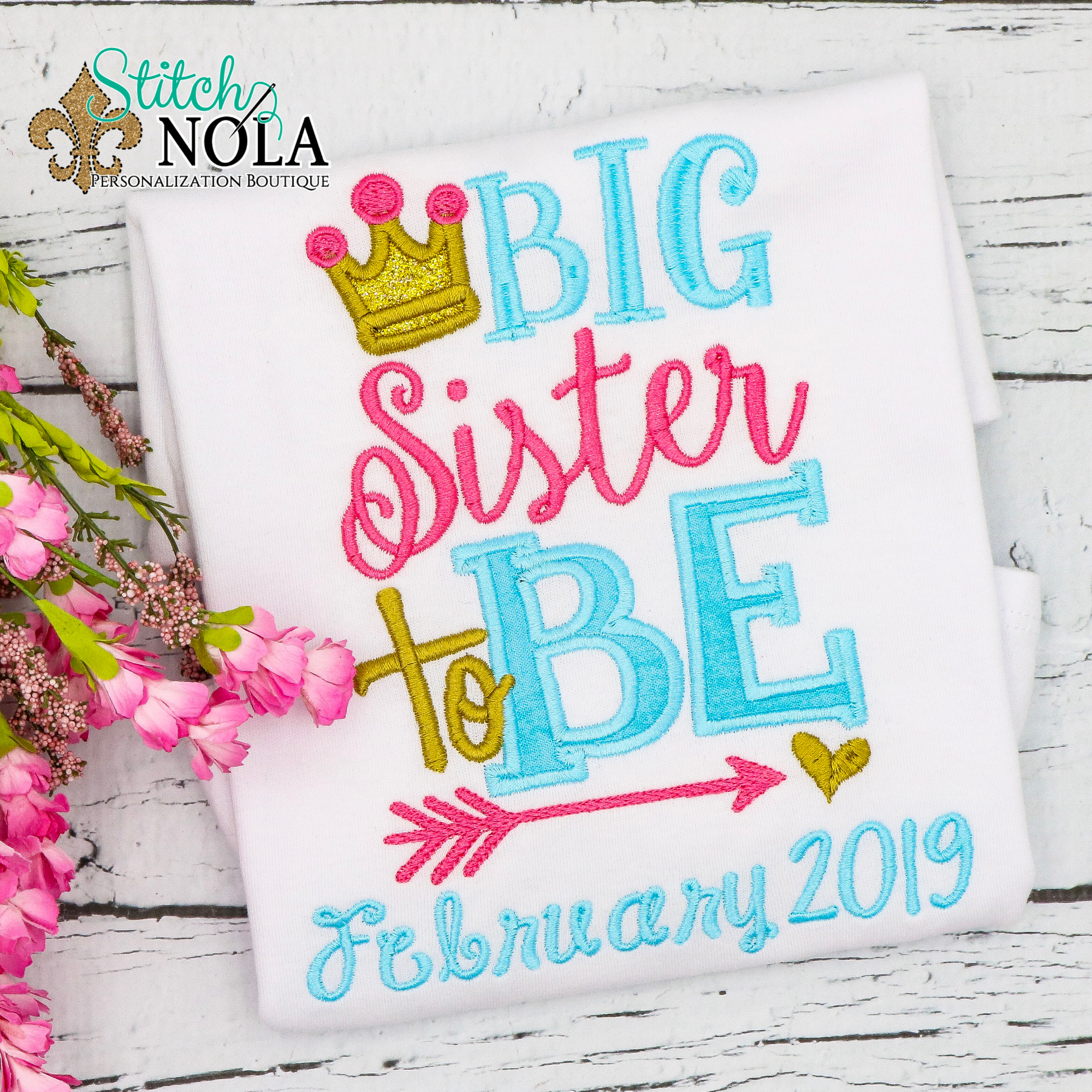 Embroidered big sister sales shirts