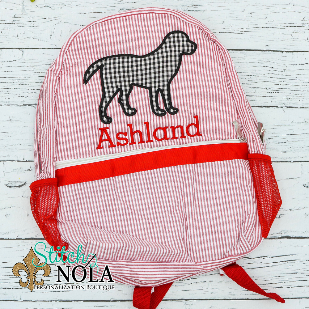 Personalized Seersucker Backpack with Lab Applique, Seersucker Diaper Bag, Seersucker School Bag, Seersucker Bag, Diaper Bag, School Bag, Book
