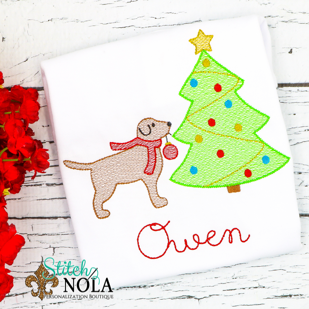 Personalized Christmas Tree with Dog Sketch Shirt