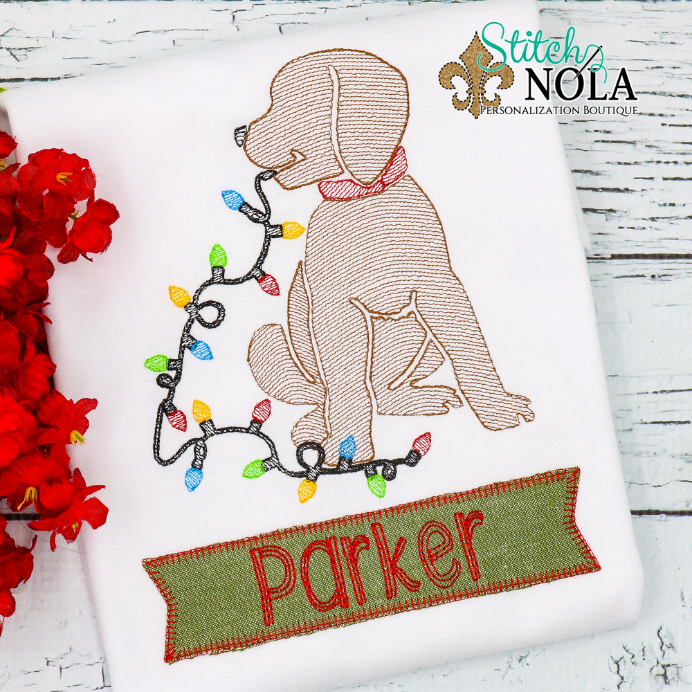 Personalized Christmas Dog with Lights Applique Shirt
